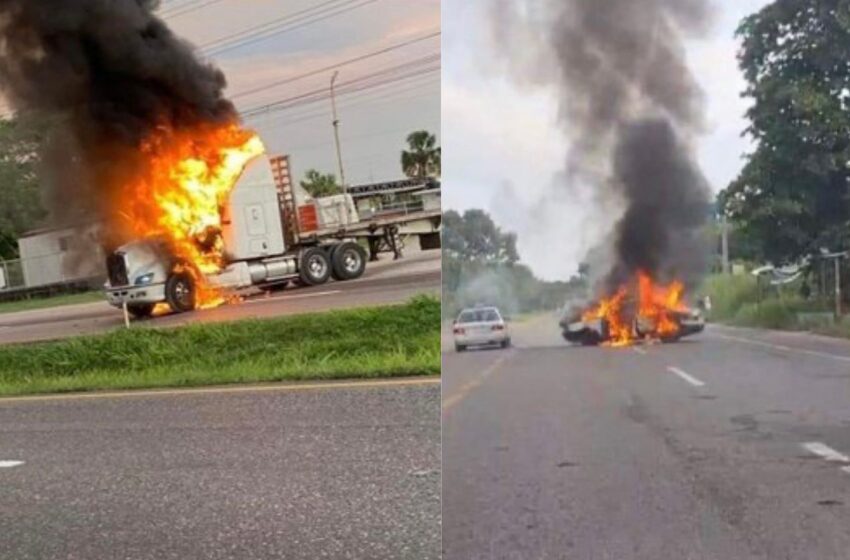 Bloqueo de carreteras, quema de vehículos y balaceras en Tabasco