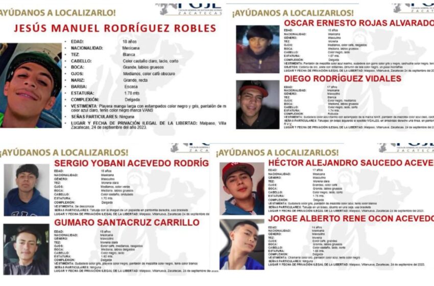 Secuestran a 7 jóvenes de entre 14 y 18 años en Zacatecas