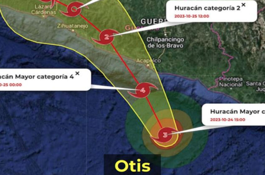 Huracán ‘Otis’ se intensifica a categoría 4: impactará en Acapulco, Guerrero