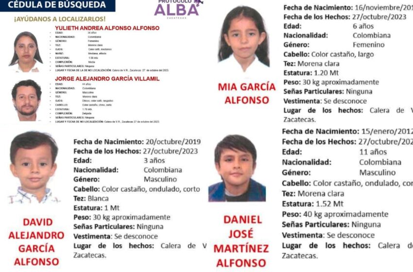 Autoridades estatales buscan a familia colombiana desaparecida en Zacatecas