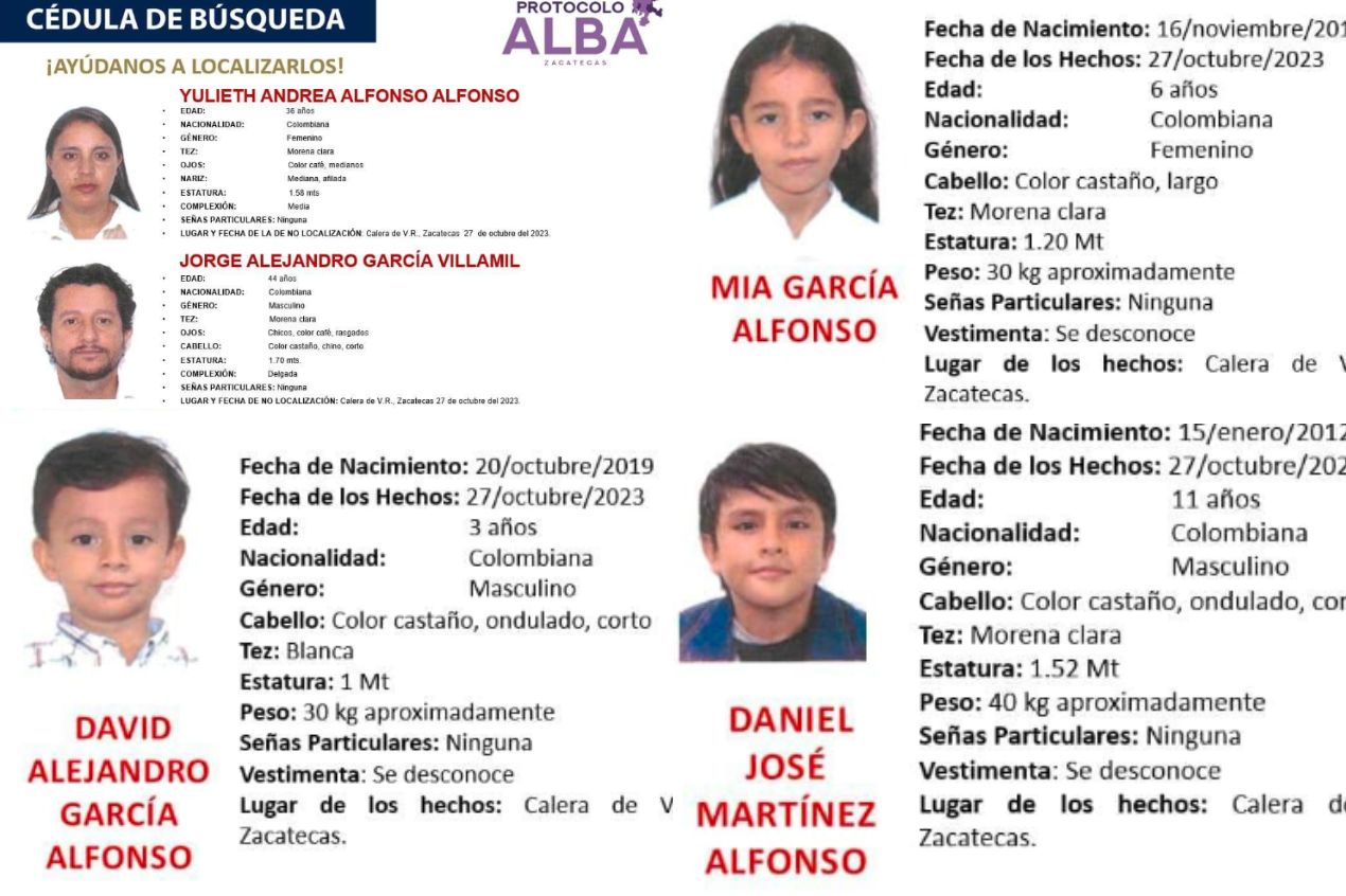 Autoridades estatales buscan a familia colombiana desaparecida en Zacatecas