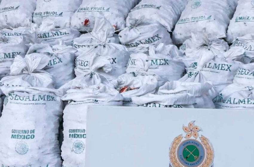 Hong Kong decomisa más de una tonelada de metanfetaminas en costales de Segalmex
