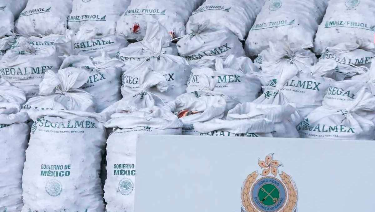 Hong Kong decomisa más de una tonelada de metanfetaminas en costales de Segalmex